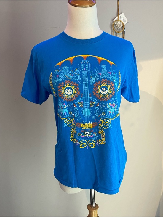 Disney Tops - Disney Pixar Blue Graphic Day Of The Dead Coco Guitar Skull Tee